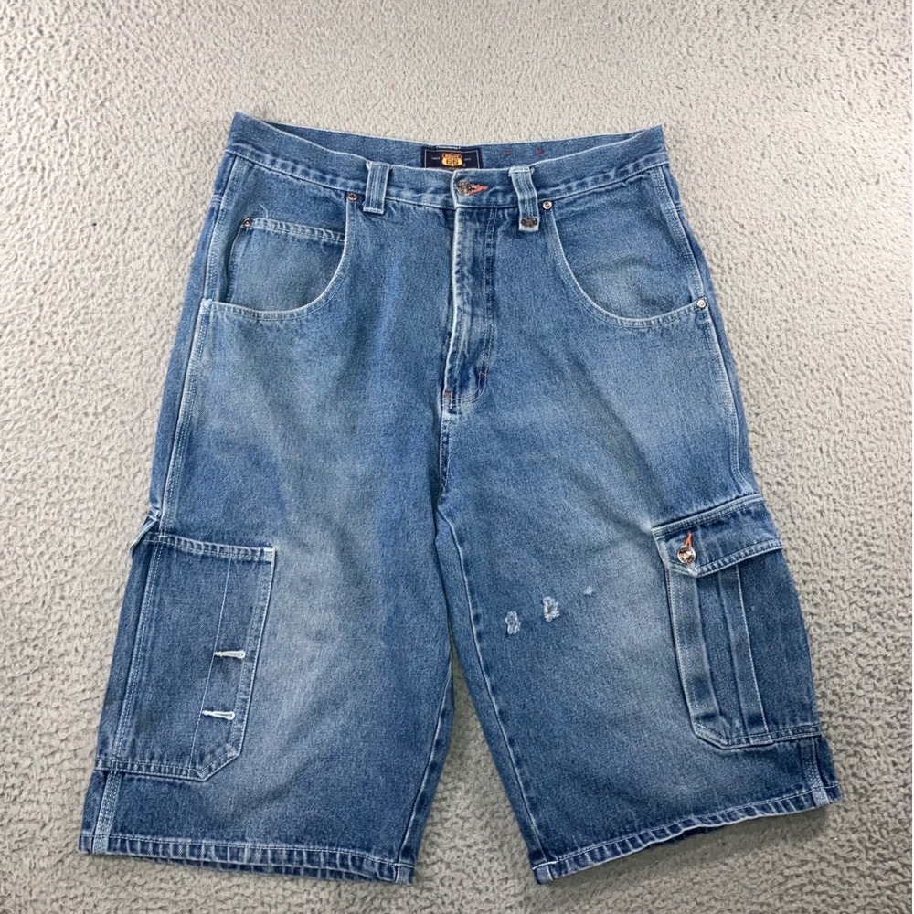 Vtg Route 66 Cargo‎ Shorts 36 Blue Denim Jorts Relaxed Distressed Y2K 90s Baggy